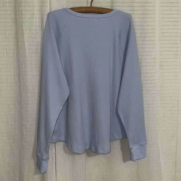GAP XLT Ice Blue Waffle Knit Button Front Long Sleeve Henley - Picture 2 of 13